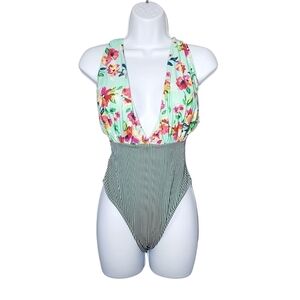NWT CUPSHE Floral Halter Striped One-Piece
